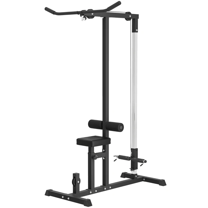 HOMCOM Máquina de Musculación Estación de Entrenamiento para Jalón al Pecho con Polea y Asiento Regulable para Entrenamiento en Gimnasio Hogar Oficina Carga Máx. 100 kg 107x120x190 cm Negro