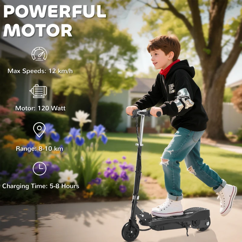 HOMCOM Foldable Electric Kids Scooter, Ride on, for Ages 7-14 Years, Black