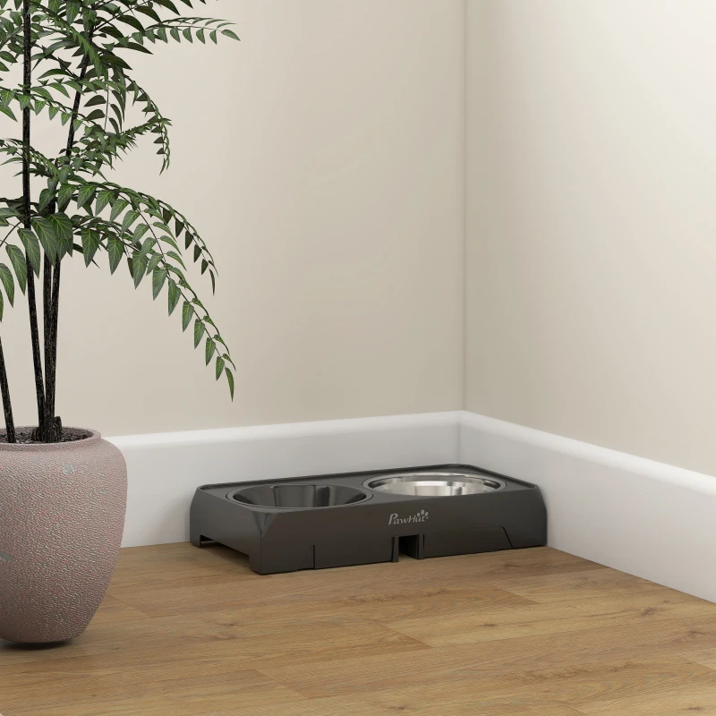 PawHut Raised Dog Bowl, Foldable Elevated Dog bowls with Slow Feeder, 4 Adjustable Heights, for Small Medium Large Breeds