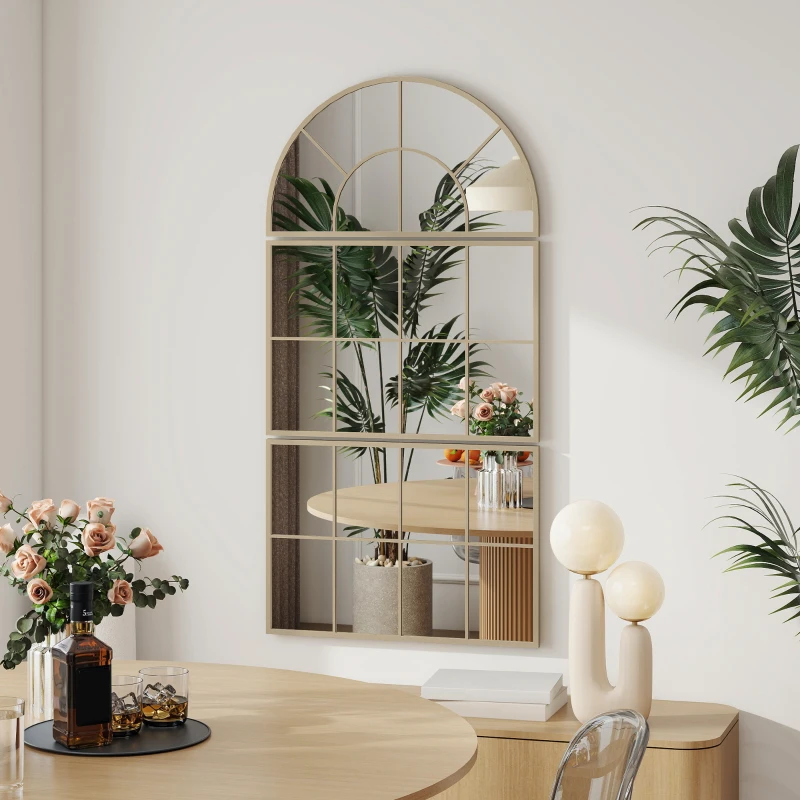 HOMCOM Miroir mural arqué miroir mural en forme de fenêtre ensemble de 3 pièces cadre en métal 76 x 150 cm doré