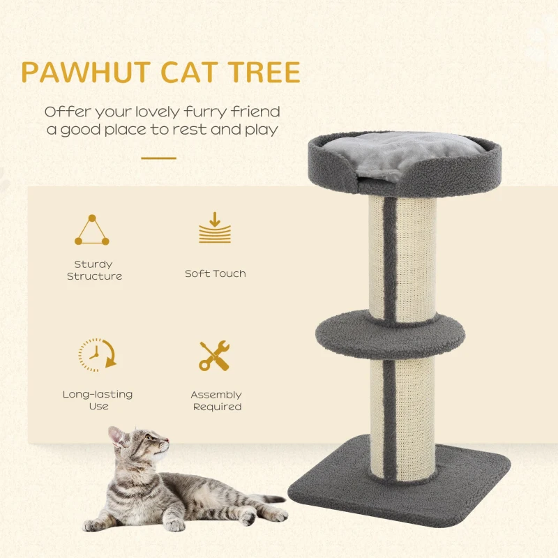 PawHut 91cm Cat Tree for Indoor Cats Kitten Activity Center Play Tower Perches Sisal Scratching Post Grey