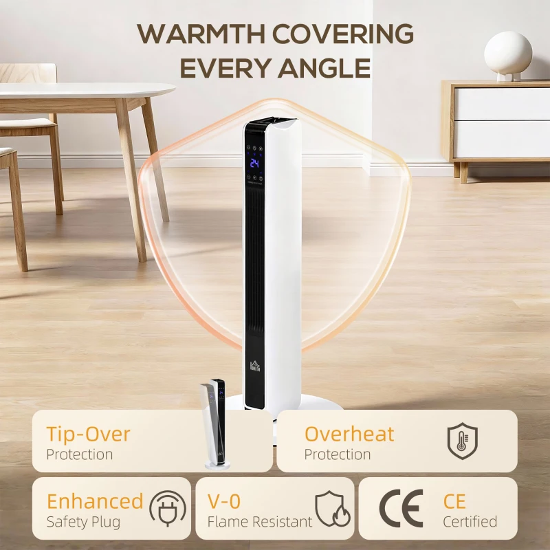 HOMCOM 1100W/2200W Space Heater with 65° Oscillation, Electric Heater with 2 Heat and Fan, 8-Hour Timer, Overheat & Tip Over Protection for Bedroom, 29 inch