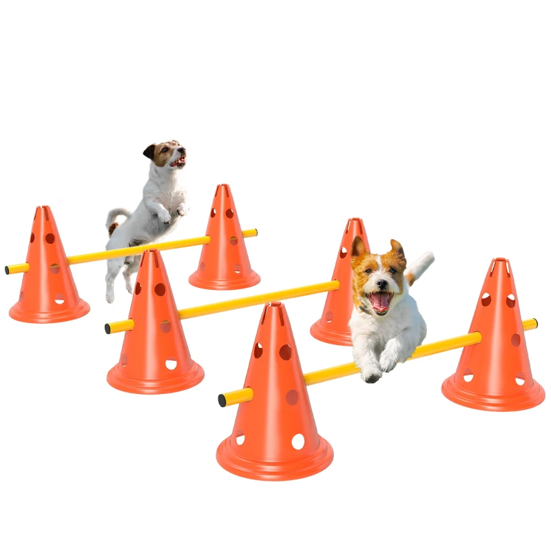 PawHut Set Agility pentru câini 3 piese echipament pentru antrenament set de obstacole cu 6 conuri 3 obstacole geantă