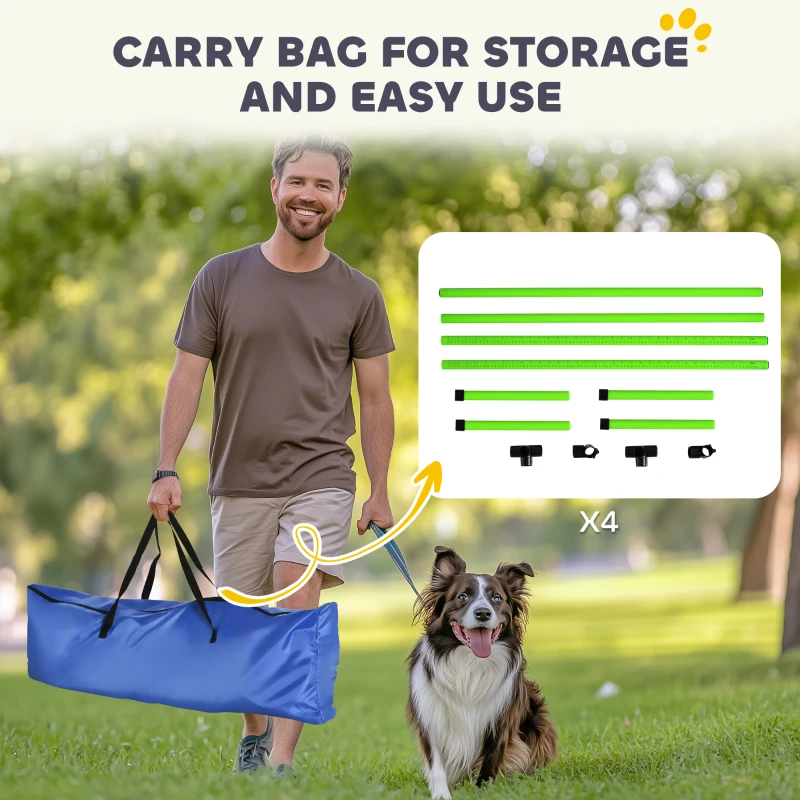 PawHut Agility-set voor honden 4-delig in hoogte verstelbare agility-uitrusting met 4 hindernissen draagtas 99 x 65 x 94 cm Groen
