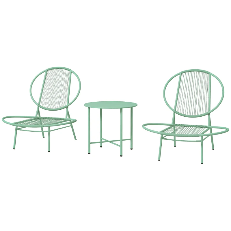 Outsunny Set bistro 3-pezzi in polyrattan resistente alle intemperie Arredo da giardino con tavolo bistro Sedie da giardino a forma di conchiglia Grün