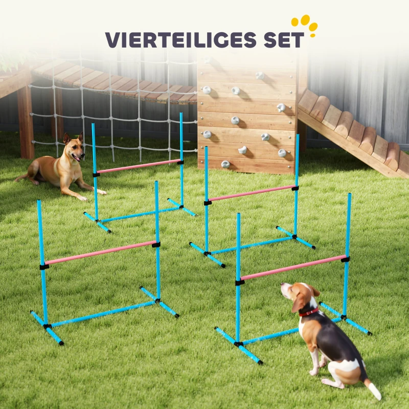 PawHut Agilityset voor honden 4-delig hoogteverstelbaar agility-uitrusting met 4 horden draagtas 99 x 65 x 94 cm lichtblauw