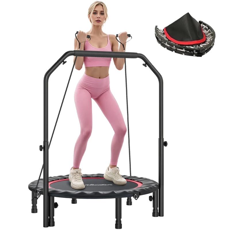 SPORTNOW Cama Elástica Plegable Ø102 cm con Mango Ajustable Marco de Acero para Entrenamiento Piernas Cuerpo Rojo y Negro