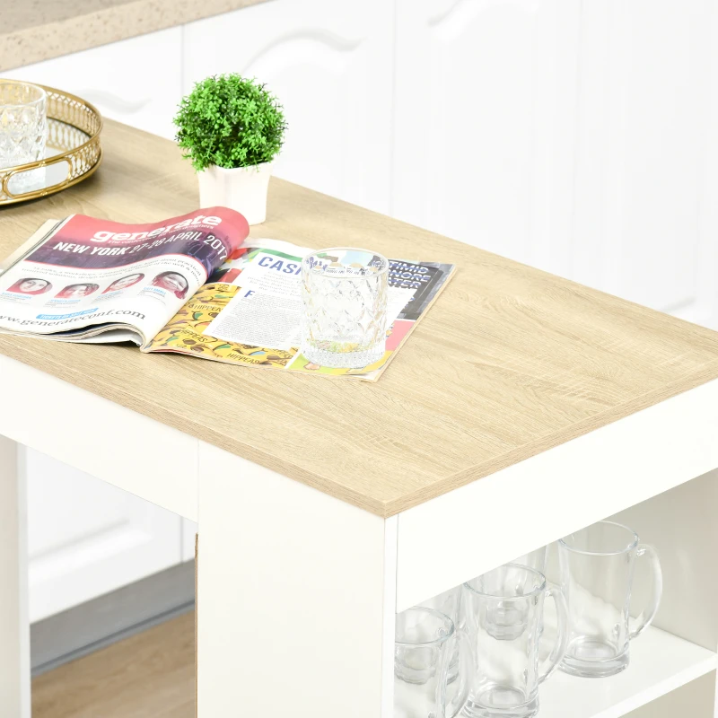 HOMCOM Bar Table Coffee Table Kitchen Dining Table with 4-Tier Storage Shelf Natural