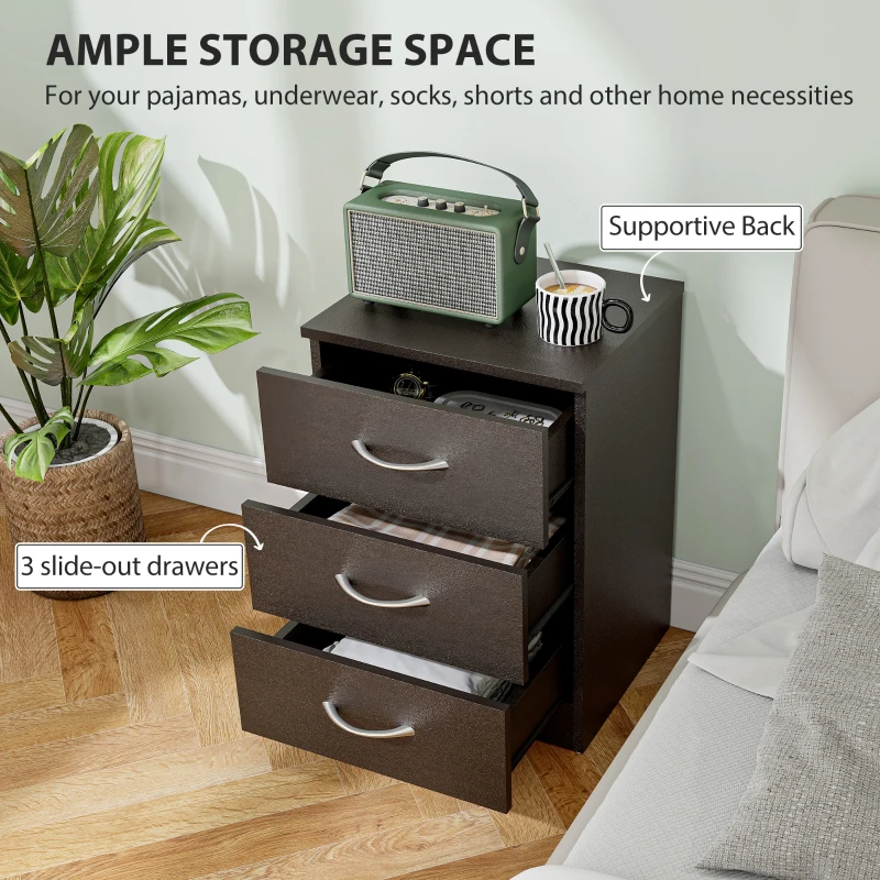 HOMCOM Nachttisch mit 3 Schublade, Schlafzimmer Nachtschrank, Nachtkommode, Spanplatte 40 x 35 x 58 cm