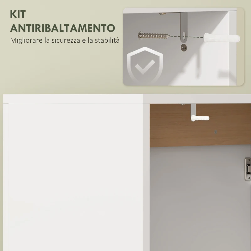HOMCOM Mobile Sottolavabo con 2 Ante Ammortizzate per Lavabo Senza Piedistallo, 60x35x57.9 cm, Bianco