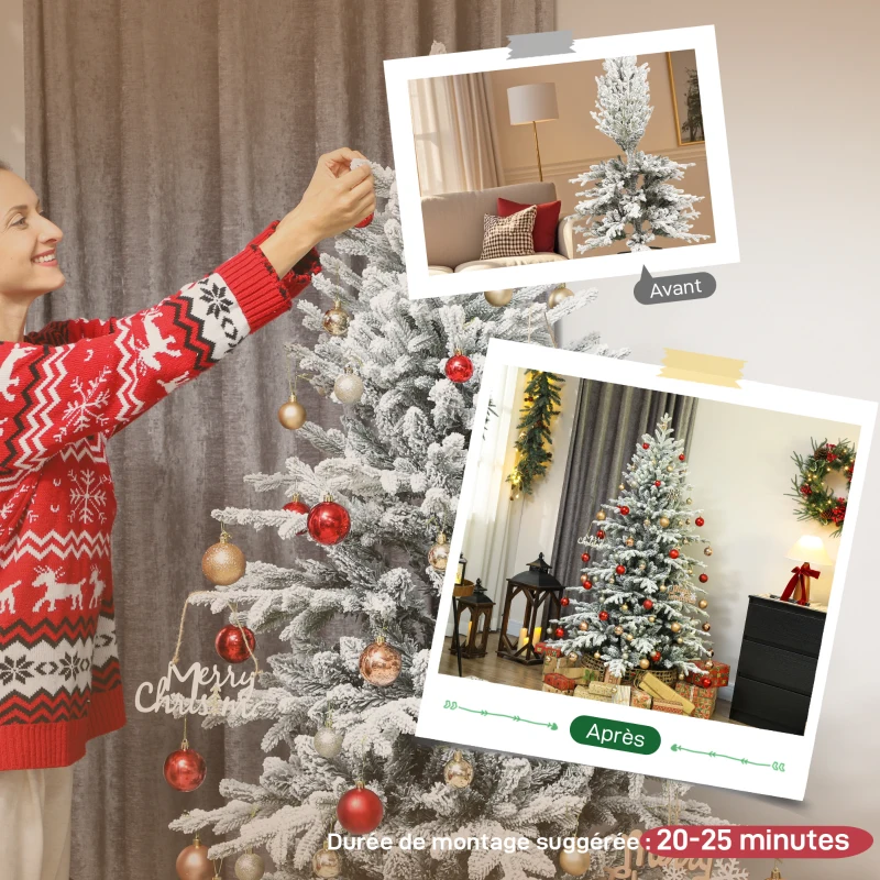 HOMCOM Sapin de Noël artificiel floqué de neige 180 cm, arbre de Noël avec 1815 branche, support en métal pliable, vert(m-7)