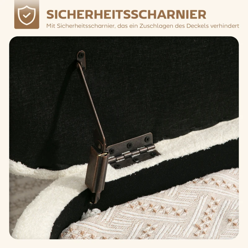 HOMCOM Aufbewahrungs-Hocker, Sitzhocker mit Deckel und Stauraum, Stahlbeine, Polsterhocker mit Fleece-Bezug, Cremeweiß