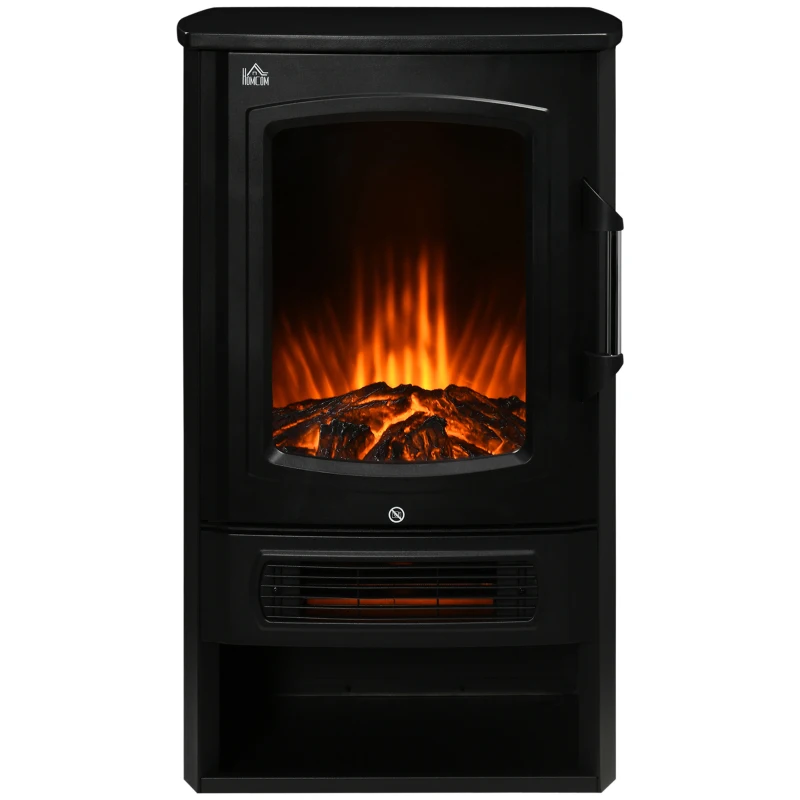 HOMCOM Caminetto elettrico, fiamme realistiche, 2 livelli di riscaldamento, protezione contro il surriscaldamento, acciaio, nero, 44,5 x 32 x 74 cm