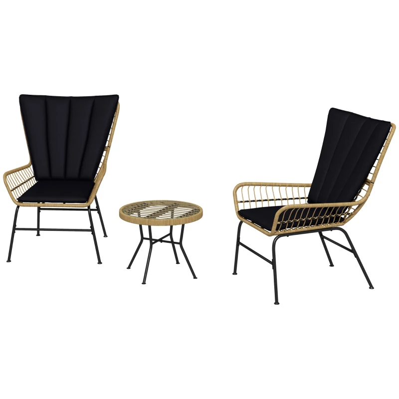 Outsunny Set bistrò Set mobili per balcone Mobili da balcone, stile boho, resistente agli agenti atmosferici, 76 x 66 x 96 cm, Nero