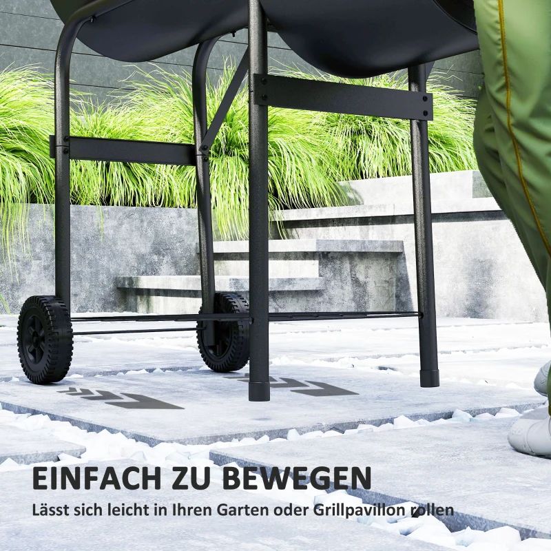 Outsunny Barbecue a carbone in acciaio BBQ Smoker con coperchio Termometro Ruote Alimentazione aria Vaschetta per carbone