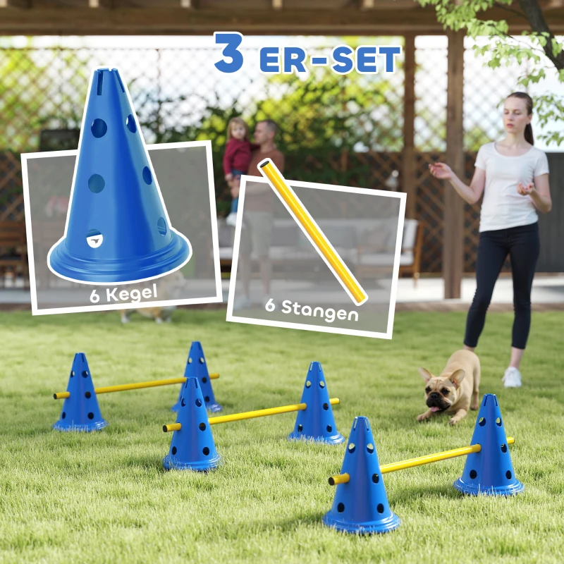 PawHut Agility Set Honden 3-delig agility-uitrusting voor hondentraining steekhordeset met 6 kegels 3 hindernissen draagtas