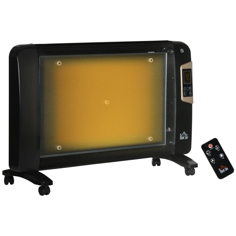 HOMCOM Mica Electric Space Heater, Portable Heater for Home with 2 Heat Settings, Living Room, Study, Garage, Adjustable Temperature 18-30°C, 1000W/2000W, Black