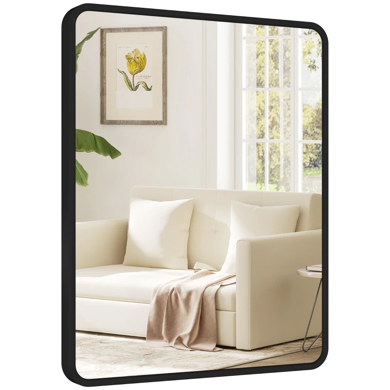 HOMCOM Rectangular Wall Mirror 50 x 40 cm, Modern Decorative Mirror with Metal Frame for Living Room, Entryway, Hallway, Black