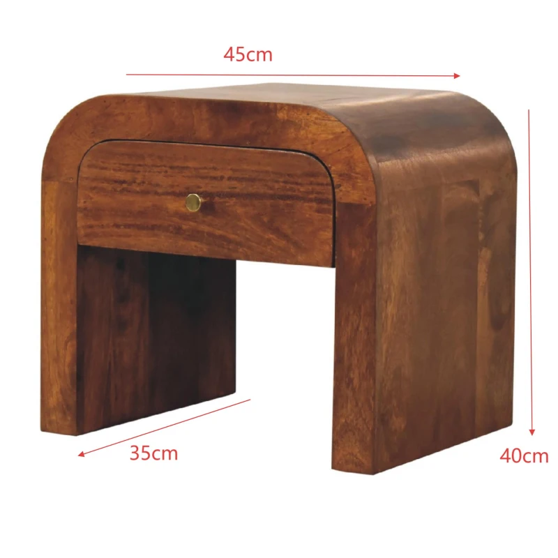 Solid Mango Wood Drum-Style Bedside Table with Smooth-Gliding Drawer, Handcrafted Desk with Stain Finish, 35L x 45W x 40H cm, Brown