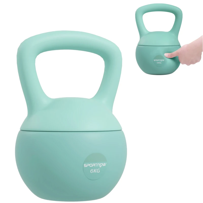 SPORTNOW Pesa Rusa 6 kg Kettlebell Relleno de Arena Metálica y Mango Antideslizante para Entrenamiento en Casa 19x19x28 cm Verde
