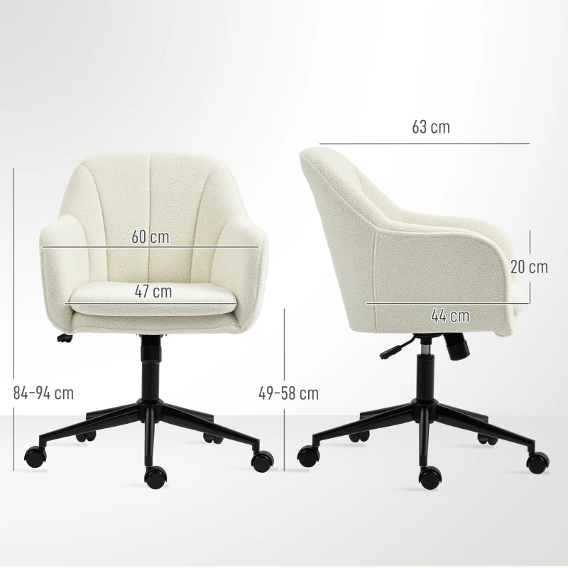 HOMCOM Bürostuhl mit Stoffbezug in Schneeflanelloptik, Schminkstuhl mit gewölbter Rückenlehne, für Schlafzimmer, Beige