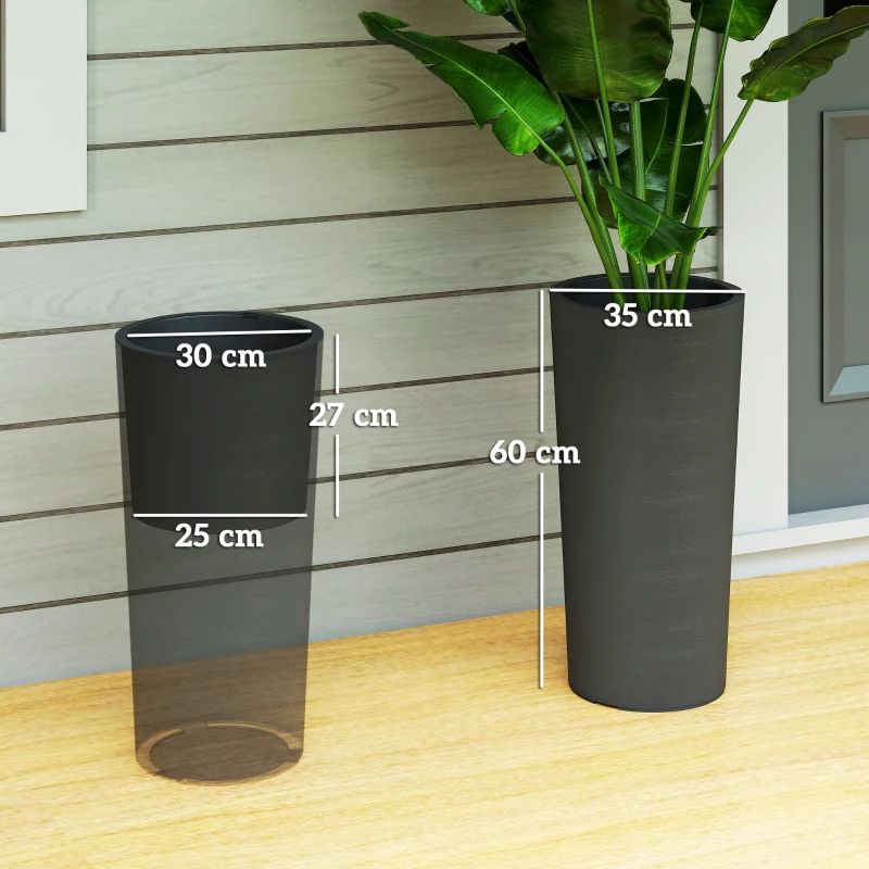 Outsunny Conjunto de 2 Vasos de Plantas Empilháveis Jardineiras Altas de Plástico Cuba Interna e Furos de Drenagem Ø35x60 cm Cinza