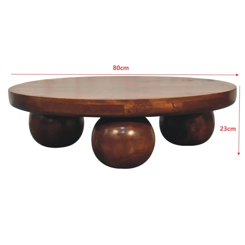 Solid Mango Wood Centre Table with Sculptural Central Ball Base, Handcrafted Desk with Stain-Based Finish, 80L x 80W x 23H cm, Brown
