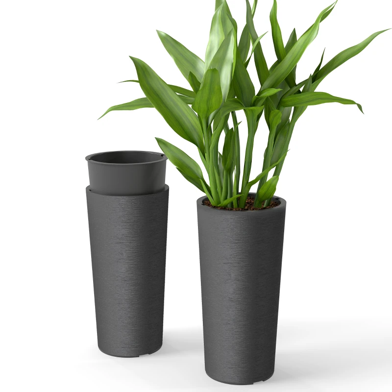 Outsunny 2-Pack Stackable Round Plant Pots with Holes 35x35 cm, Dark Gray