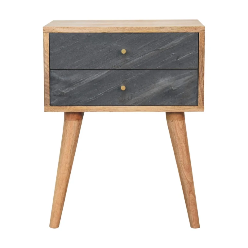 Solid Mango Wood Slade Bedside Table with 2 Drawers and Nordic-Style Legs, Hand-Painted Desk for Bedroom, 35L x 45W x 58H cm, Brown