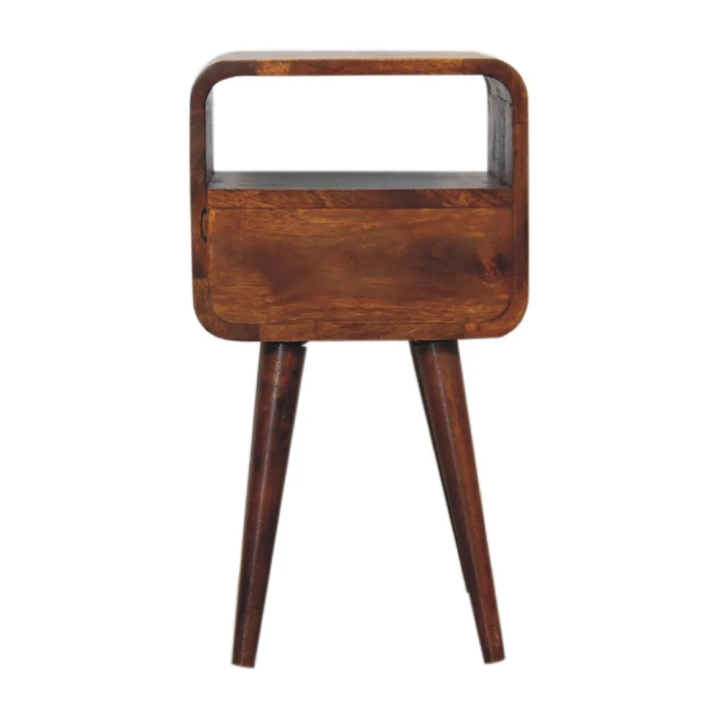 Solid Mango Wood Mini Bedside Table with Drawer and Open Shelf, Hand-Finished Desk with Unique Grain, 30L x 30W x 55H cm, Brown