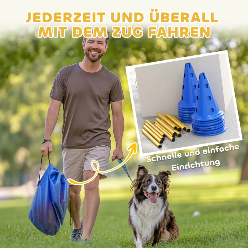PawHut Agility Set Honden 6-delige agility-uitrusting voor hondentraining steekhordeset met 12 kegels, 6 horden, draagtas