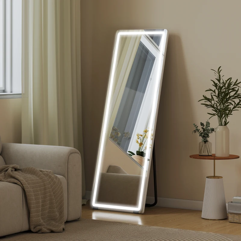 HOMCOM Espejo de Pie Cuerpo Entero con Luces 150x50 cm sin Marco 3 Temperaturas de Color Brillo Ajustable Transparente