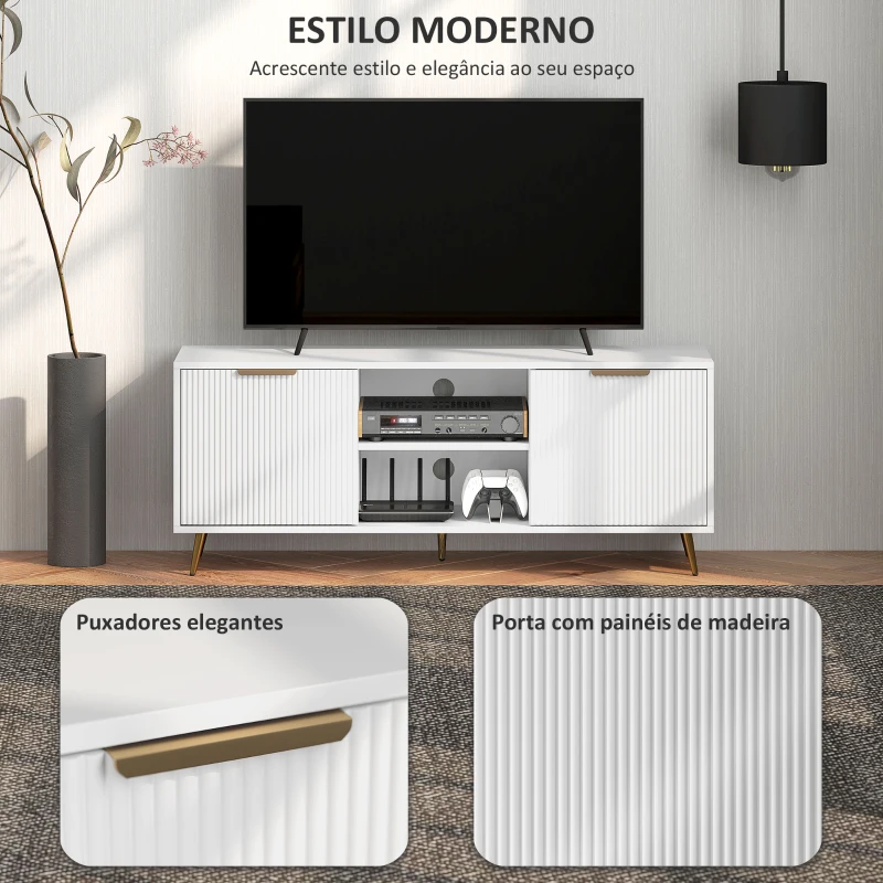 HOMCOM Móvel de TV Moderno Móvel de TV para Sala de Estar com 2 Compartimentos Abertos  para Televisores de 55 Polegadas 120x35x48 cm Branco