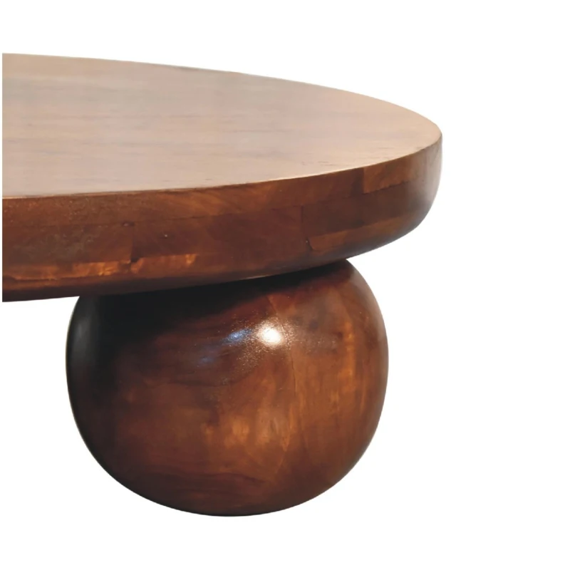 Solid Mango Wood Centre Table with Sculptural Central Ball Base, Handcrafted Desk with Stain-Based Finish, 80L x 80W x 23H cm, Brown