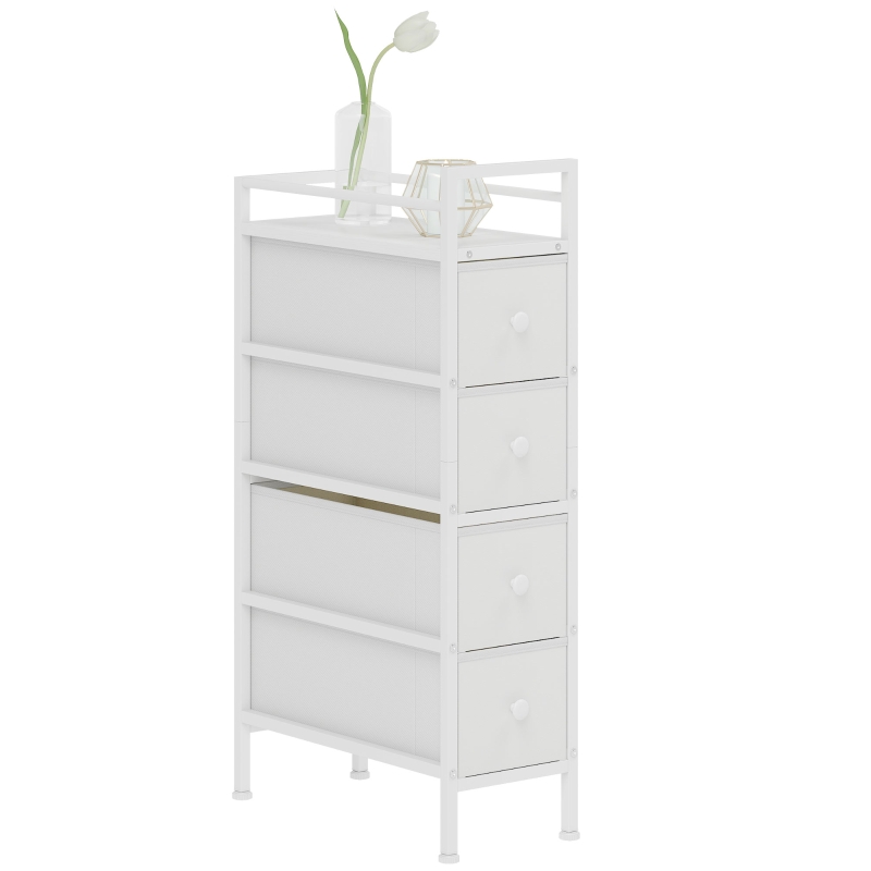 HOMCOM Cómoda con 4 Cajones de Tela Marco de Acero Cómoda para Dormitorio para Espacios Pequeños Salón Vestidor Blanco