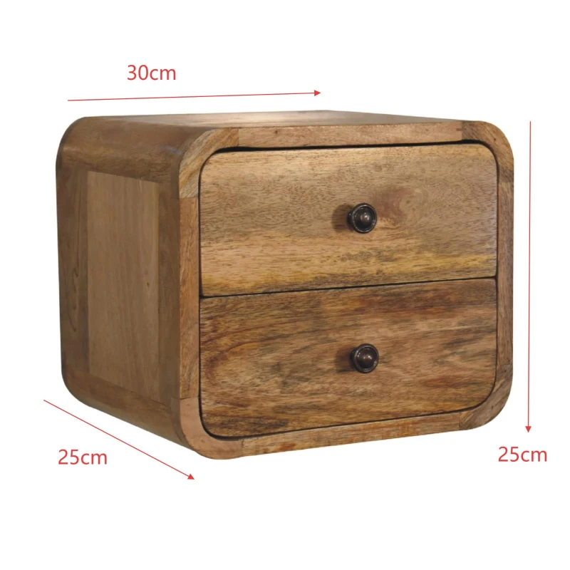 Solid Mango Wood Floating Bedside Table with 2 Smooth-Gliding Drawers, Desk with Sustainable Materials, 25L x 30W x 25H cm, Brown