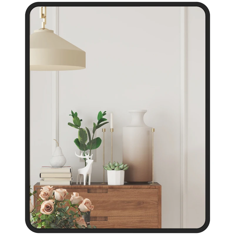 HOMCOM Espejo de pared rectangular 50 x 40 cm, espejo decorativo moderno con marco de metal para salón, entrada, pasillo, negro