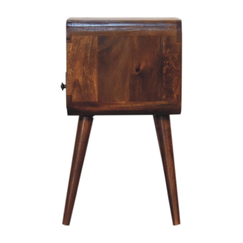 Solid Mango Wood Mini Bedside Table with Drawer and Open Shelf, Hand-Finished Desk with Unique Grain, 30L x 30W x 55H cm, Brown