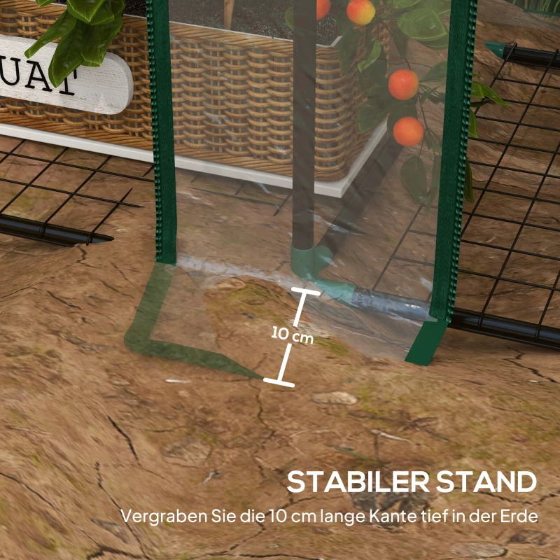 Outsunny Mini-Gewächshaus, 3 Etagen, 6 Drahtregale, 2 Öffnungen, Kunststoff-Plane, Transparent