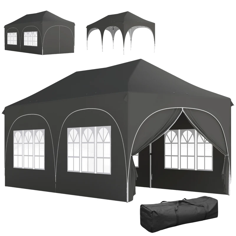 Outsunny Cort Pliabil 600x300 cm Pop-up cu 4 Laterale Detașabile Înălțime Reglabilă și Husă de Transport Gri închis