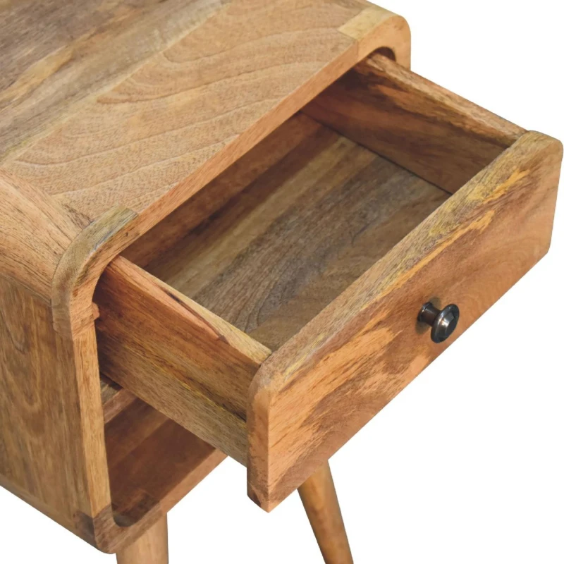 Solid Mango Wood Mini Bedside Table with Spacious Drawer and Open Slot, Hand-finished Desk with Unique Grain, 30L x 30W x 55H cm, Brown