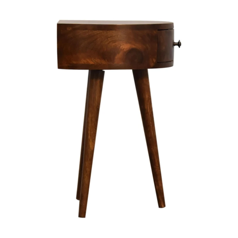 100% Solid Mango Wood Semi-Circular Bedside Table with Distinctive Grain, Desk with Drawer and Nordic Legs, 32L x 40W x 52H cm, Brown