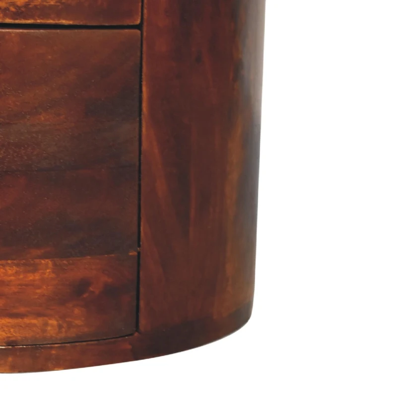 100% Solid Mango Wood Drum Chest with 3 Drawers, Sustainable and Durable Table with Handcrafted Stain Finish, 30L x 30W x 57H cm, Brown