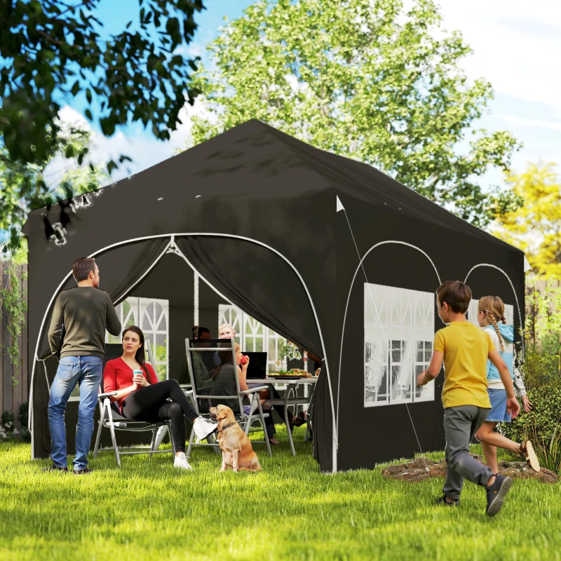Outsunny Cort Pliabil 600x300 cm Pop-up cu 4 Laterale Detașabile Înălțime Reglabilă și Husă de Transport Gri închis