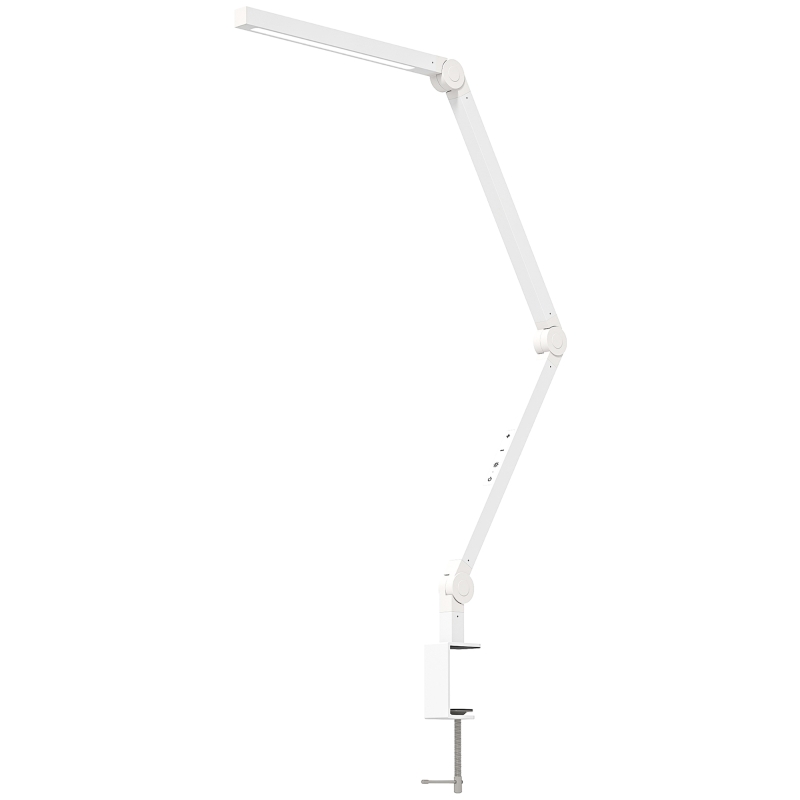 HOMCOM LED Desk Lamp, Dimmable Desk Light with Swing Arm and Clamp, Adjustable Eye-Caring Table Lamp with 2 Colour Modes & 5 Brightness Levels for Study, Drawing, Office, Architect, Task, White