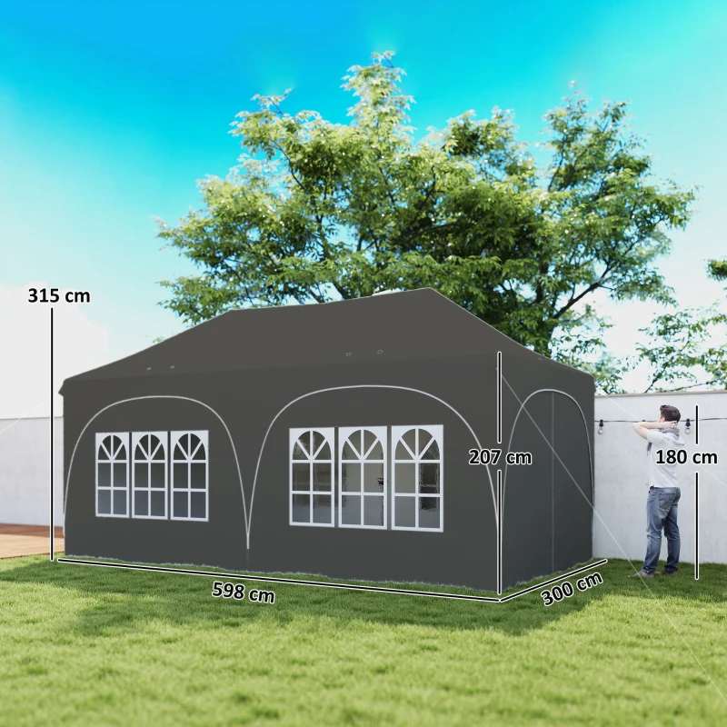 Outsunny Faltpavillon 6x3 m Pop-up mit 4 abnehmbaren Seitenwänden höhenverstellbar und Tragetasche Dunkelgrau