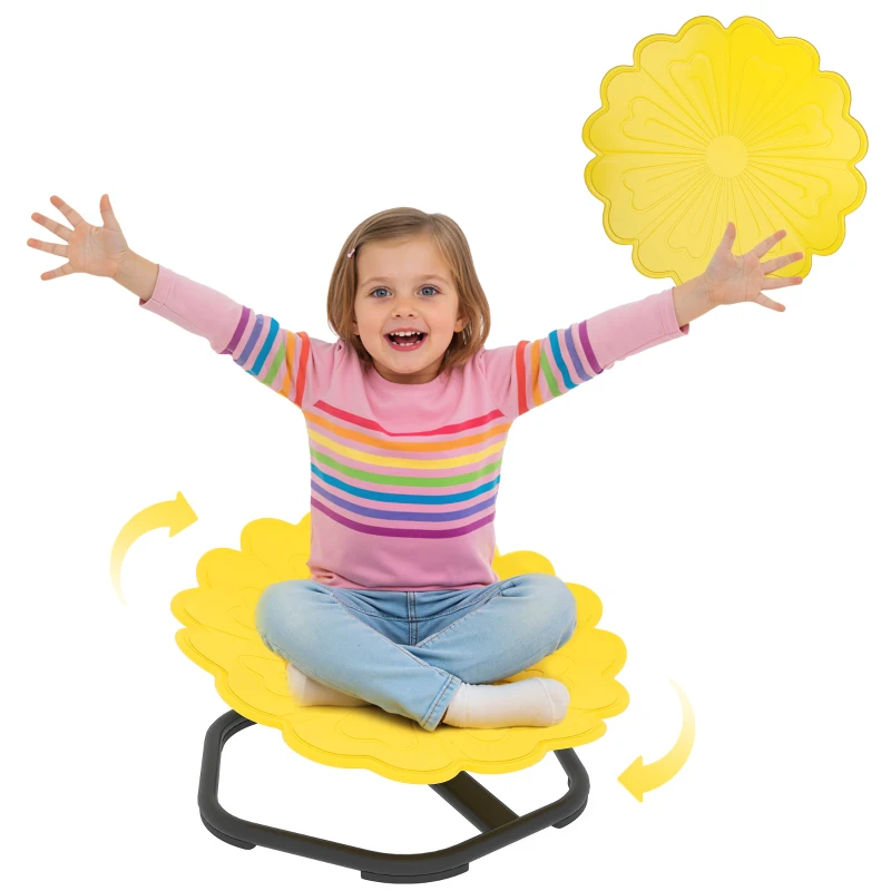 AIYAPLAY Flower-Shaped Sensory Spinning Chair with Non-Slip Base for Balance/Coordination, Yellow