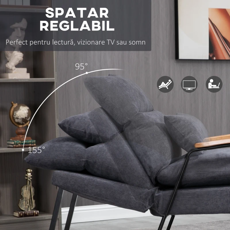 Homcom Fotoliu Reclinabil cu Ottoman – Perna & Spatar Reglabil