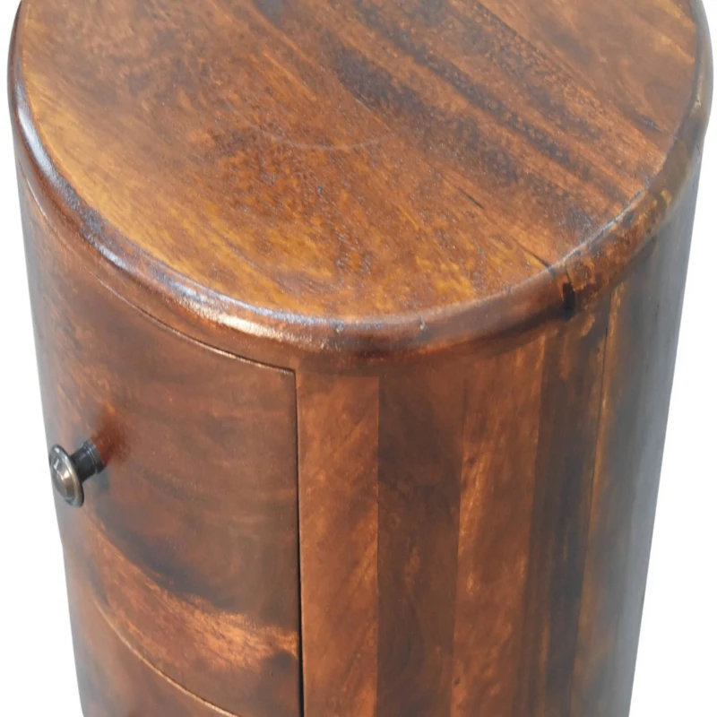 100% Solid Mango Wood Drum Chest with 3 Drawers, Sustainable and Durable Table with Handcrafted Stain Finish, 30L x 30W x 57H cm, Brown