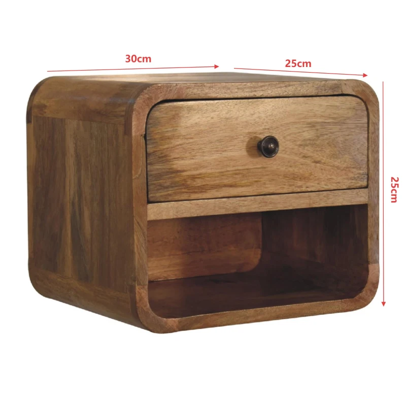 Solid Wood Mini Floating Bedside with Drawer and Open Shelf, Space-Saving Desk with Sturdy Steel Frame, 25L x 30W x 25H cm, Brown